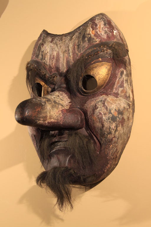 Large Japanese Carved Wood Temple Mask of Tengu