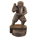 Antique Unusual Japanese Carved Wood Figure of Daikoku