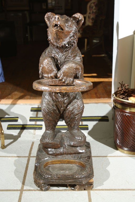 Carved Black Forest Bear Figural Umbrella Stand For Sale