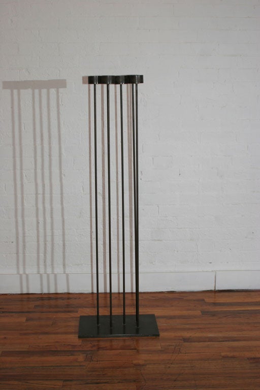 Authentic Original and Very Rare early 1970’s B-Type Sonambient Sculpture (not a modern reproduction by son, Val Bertoia). Harmonic Balance is achieved by 6-Independent Gongs of beryllium copper suspended on sonic monel rod bars, silvered to heavy