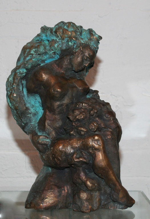 Bronze sculpture titled Faune et le Nimphe (