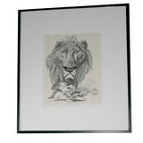 "Lion with a Guitar" Original Ink Illustration by David Levine