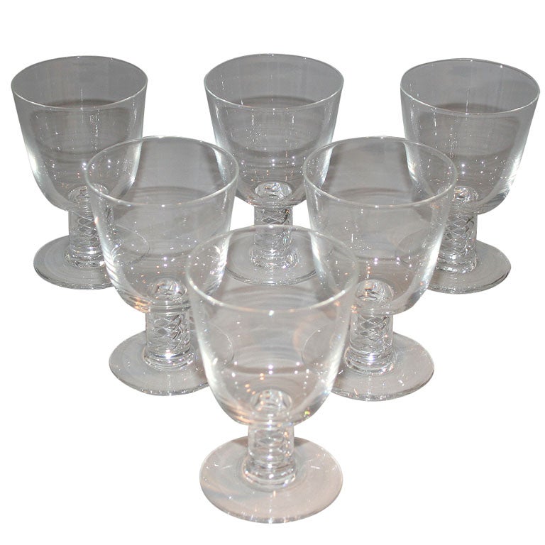 Six Large Crystal Goblets by Walter Dorwin Teague for Steuben