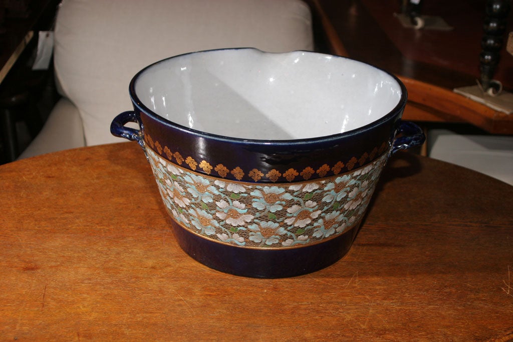 Rare Royal Doulton Blue Cloisonné Milk Pail In Excellent Condition In New York, NY