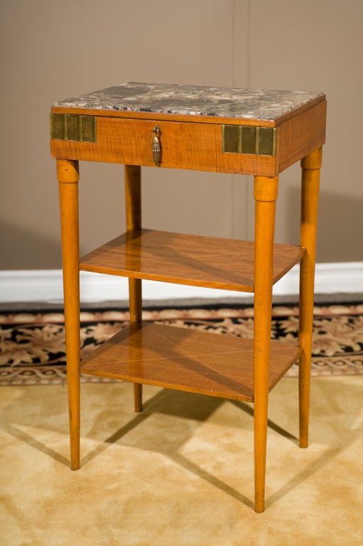 French Art Deco Style Marble Top End Table