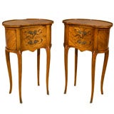 Vintage Pair French Walnut Louis XV Style Inlaid Kidney End Side Tables