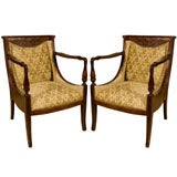 Pair of Regency Mahogany Inlaid Parlor Arm Chairs
