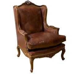 Carved Leather Wing Chair by Carrocel