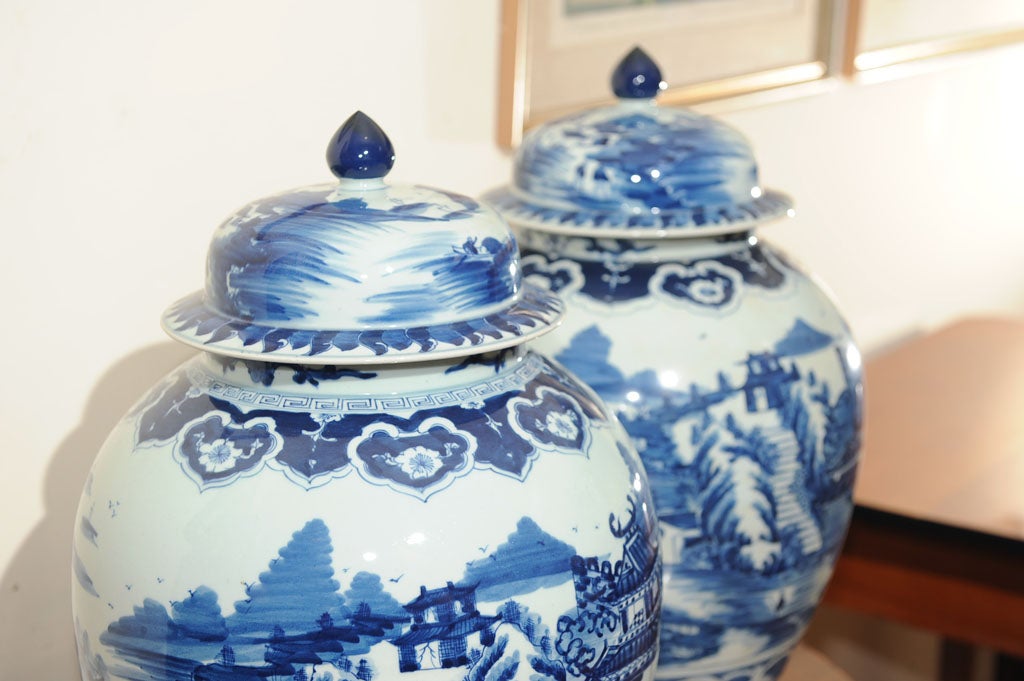 Porcelain Pair of Chinese covered jars