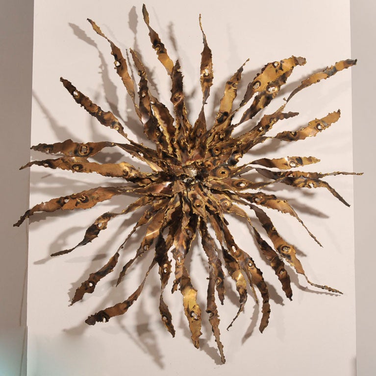 Mid-20th Century American Sensational Brutalist Torch Cut Flower Wall Sculpture by Silas Seandel For Sale