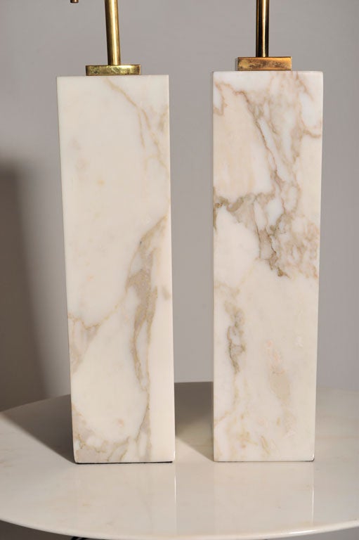Mid-Century Modern American Square Marble Table Lamps by T.H. Robsjohn-Gibbings for Hansen, NYC For Sale