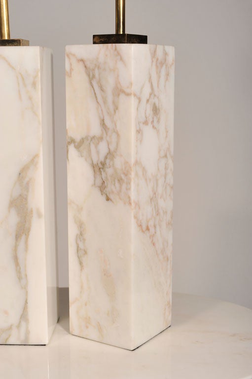 Polished American Square Marble Table Lamps by T.H. Robsjohn-Gibbings for Hansen, NYC For Sale