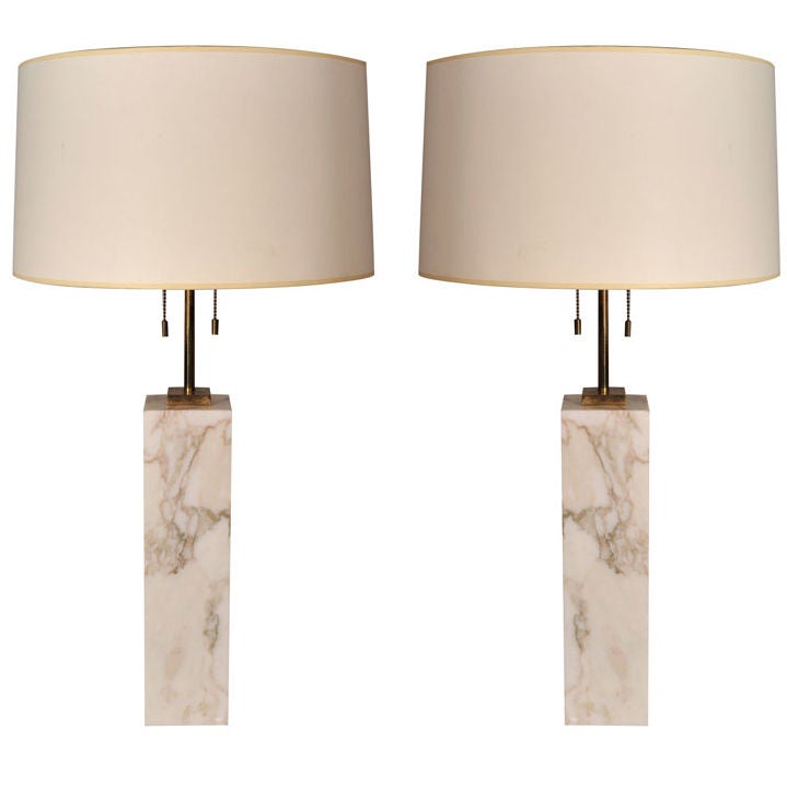 American Square Marble Table Lamps by T.H. Robsjohn-Gibbings for Hansen, NYC For Sale