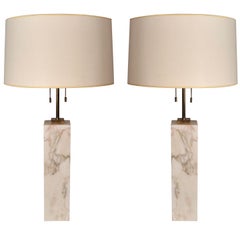 American Square Marble Table Lamps by T.H. Robsjohn-Gibbings for Hansen, NYC