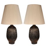 Pair of Tooled Ceramic Table Lamps by Lee Rosen