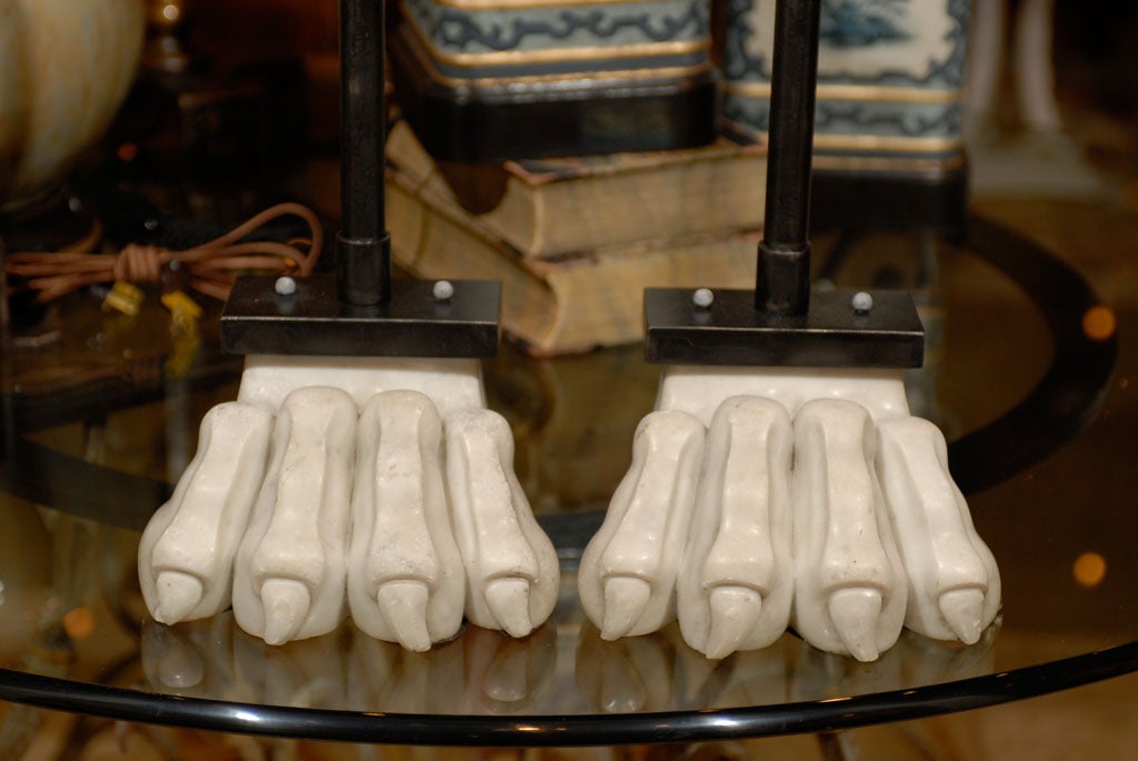 Pair Handsomely Carved 19th Century Marble Feet Adapted as Lamps