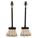 Pair Handsomely Carved 19th Century Marble Feet Adapted as Lamps