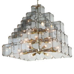 French Glass Pane Chandelier 1960s