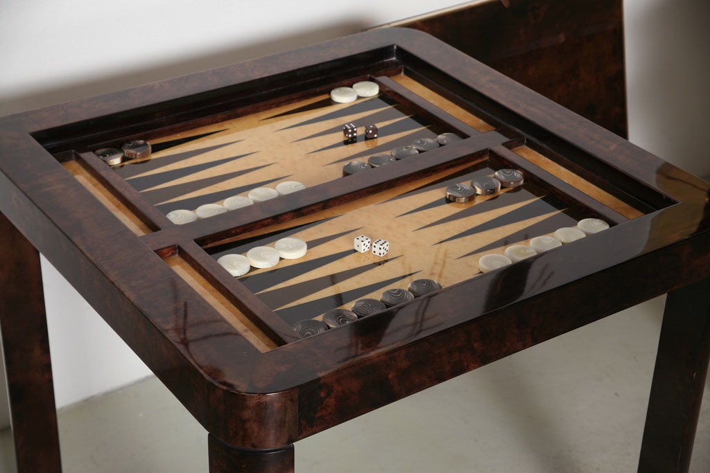 Wood Goatskin Backgammon/Card Table