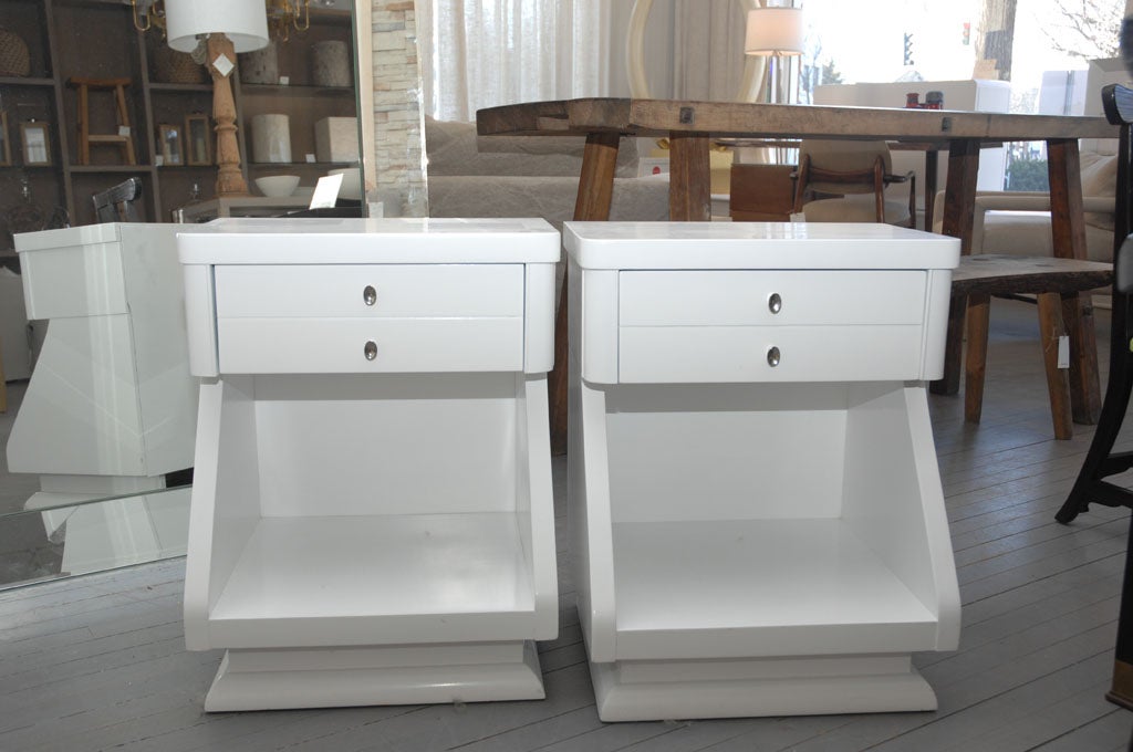 1940's White Lacquer over Mahogany End Tables