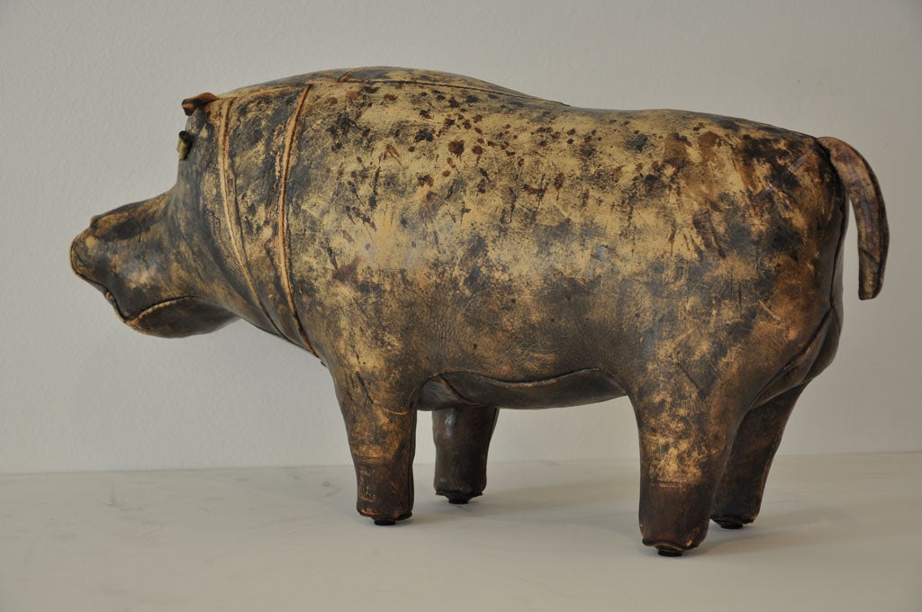 Mid-20th Century Vintage Leather Hippopotamus  Foot Rest