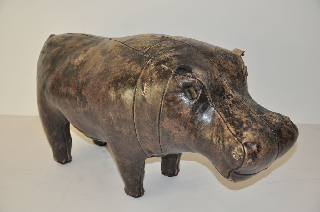 Vintage Leather Hippopotamus  Foot Rest 1