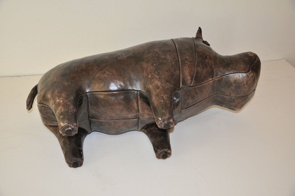 Vintage Leather Hippopotamus  Foot Rest 3