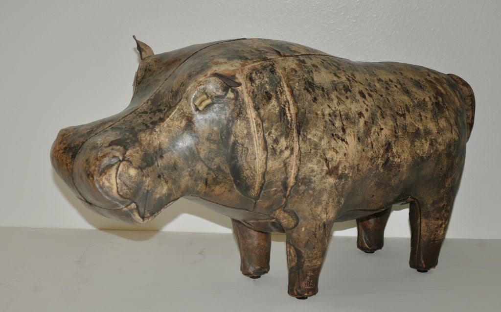 Vintage leather hippo attributed to Abercrombie and Fitch