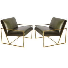 Pair Of Polished Brass Lawson Fenning  Arm Chairs