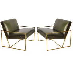 Pair Of Polished Brass Lawson Fenning Arm Chairs