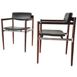 Pair Of Rosewood And Leather Arm Chairs By Thereca