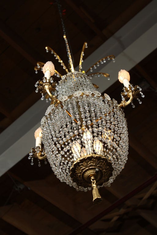 Mid-20th Century French Beaded Brass Chandelier