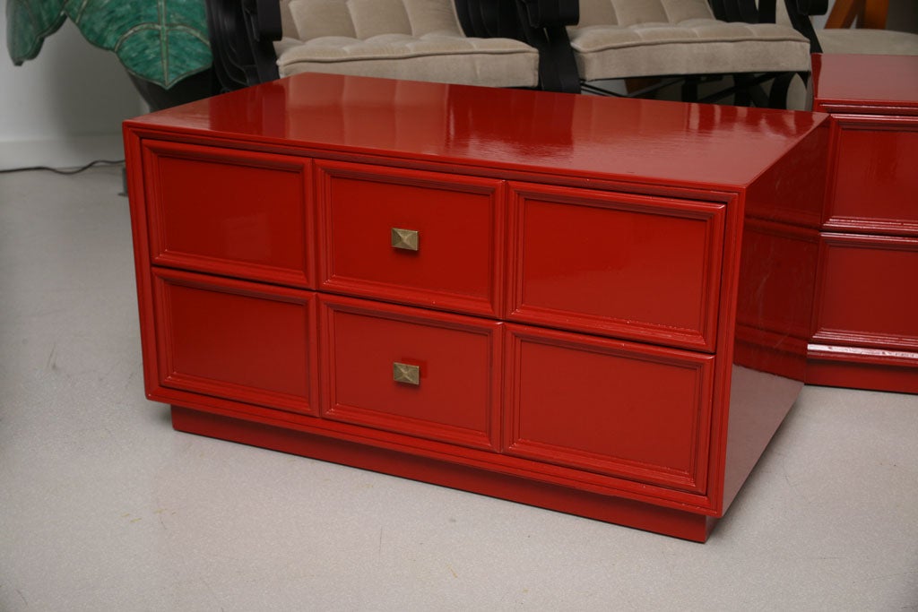 Pair of Chinese Red Lacquer Bedside Chests