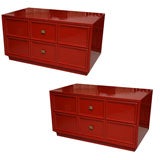 Pair of Chinese Red Lacquer Bedside Chests