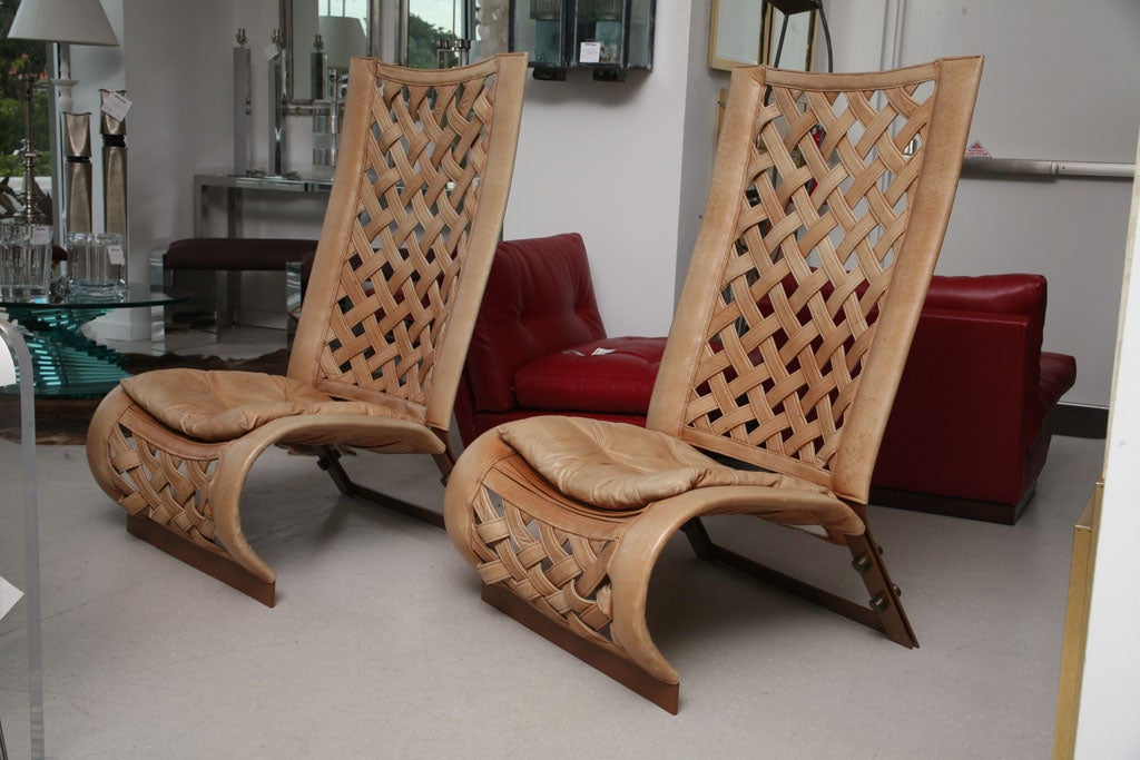 Pair of Woven Leather Tall Chairs