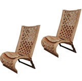Pair of Woven Leather Tall Chairs