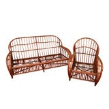 Vintage Stick Wicker Sofa and Chair