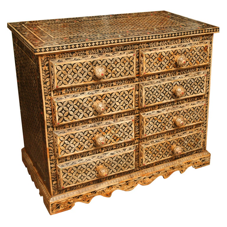 Mid 20th Century Moroccan Chest Dresser inlay with camel bones