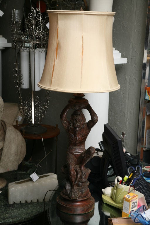 Mid-20th Century Black Forest Carved Monkey Lamp