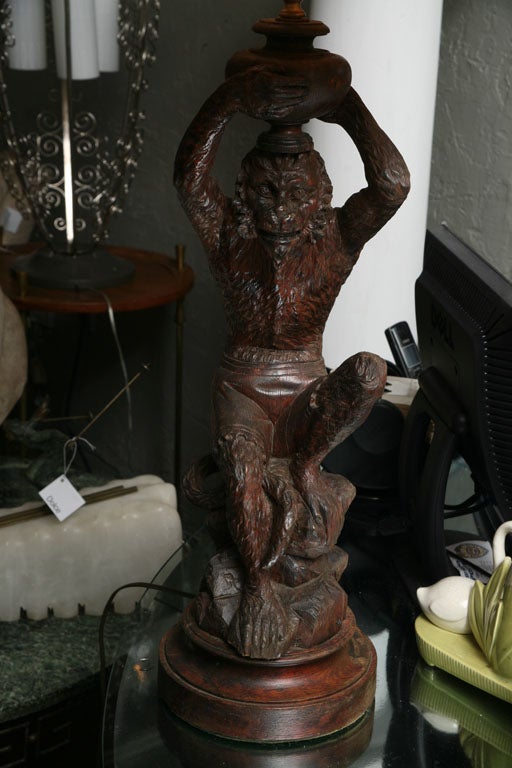 Black Forest Carved Monkey Lamp 1
