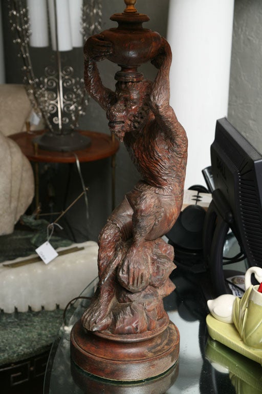 Black Forest Carved Monkey Lamp 2