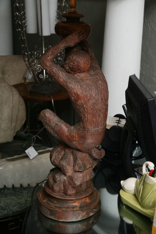 Black Forest Carved Monkey Lamp 3