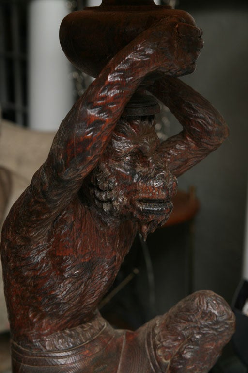 Black Forest Carved Monkey Lamp 5