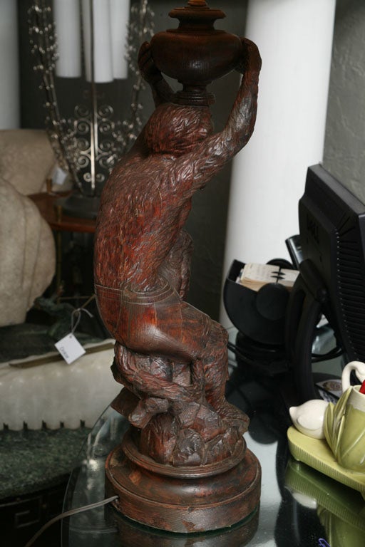 Black Forest Carved Monkey Lamp 6