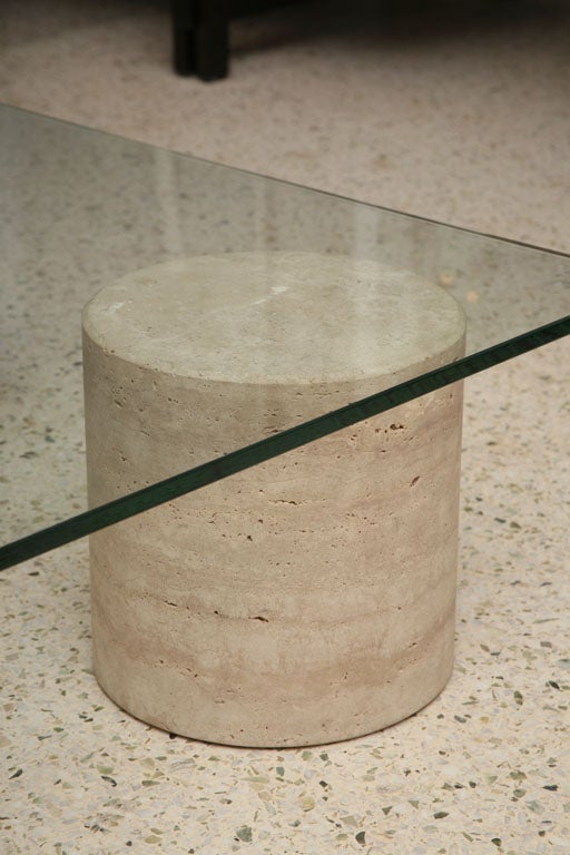 Travertine Marble and Glass Low Table by Massimo Vignelli In Excellent Condition In Hollywood, FL