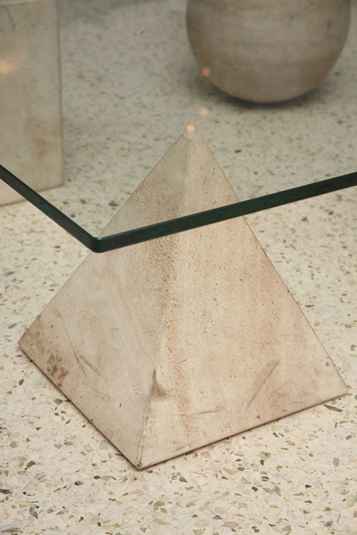 Mid-20th Century Travertine Marble and Glass Low Table by Massimo Vignelli
