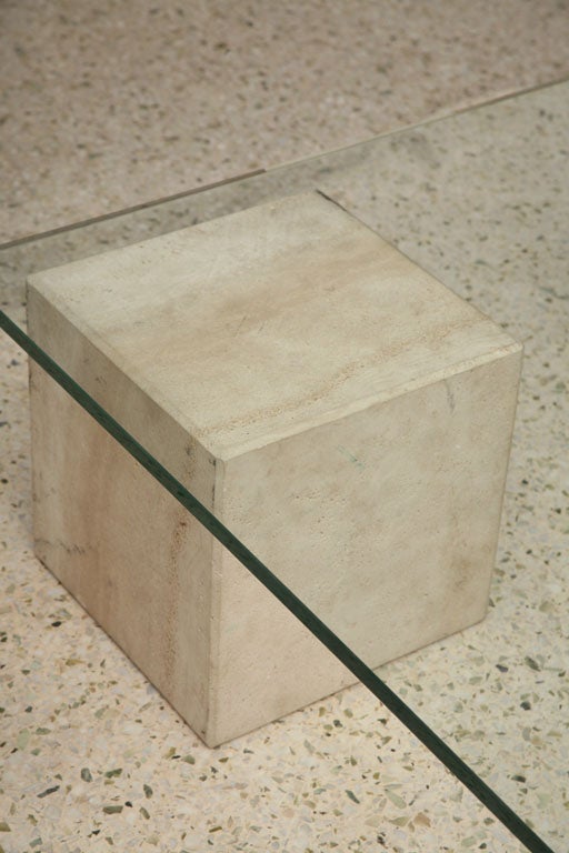 Travertine Marble and Glass Low Table by Massimo Vignelli 1