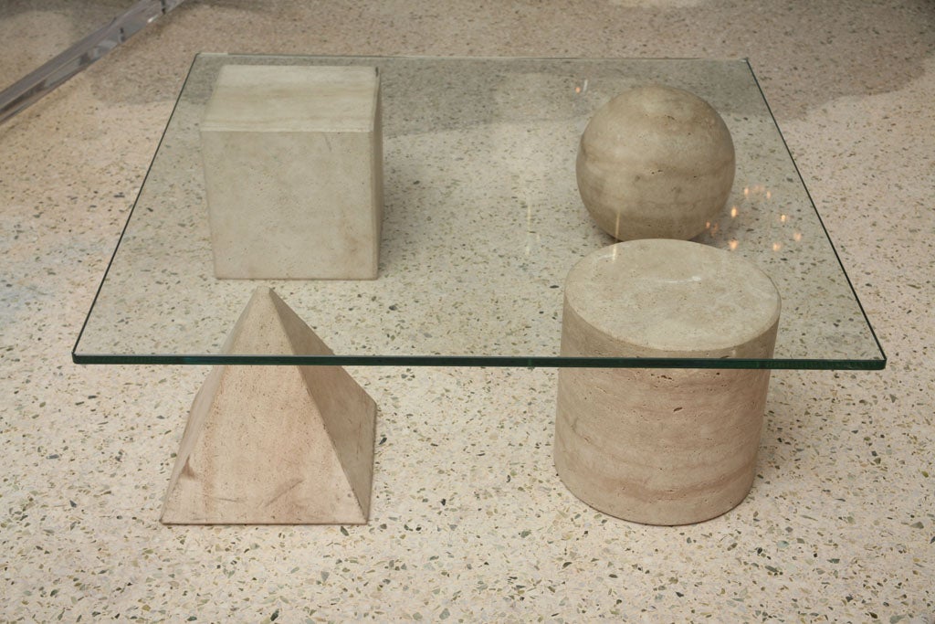 Travertine Marble and Glass Low Table by Massimo Vignelli 3