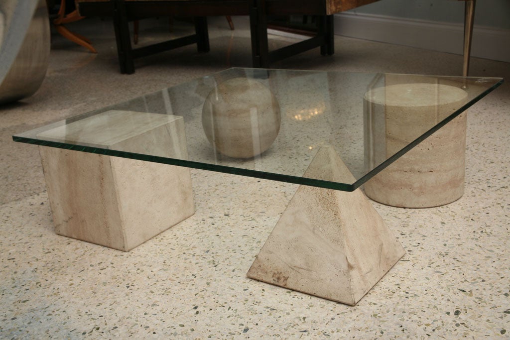 Travertine Marble and Glass Low Table by Massimo Vignelli 4