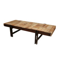 Roger Capron Tile and Rosewood Low Table, Rare 55"L Jointed Leg